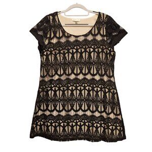 Socialite Blouse womens L Black drop tunic overlay cream lined feminine modest